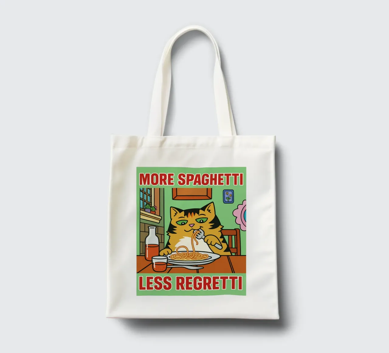 more spaghetti less regretti borsa in juta da Botania