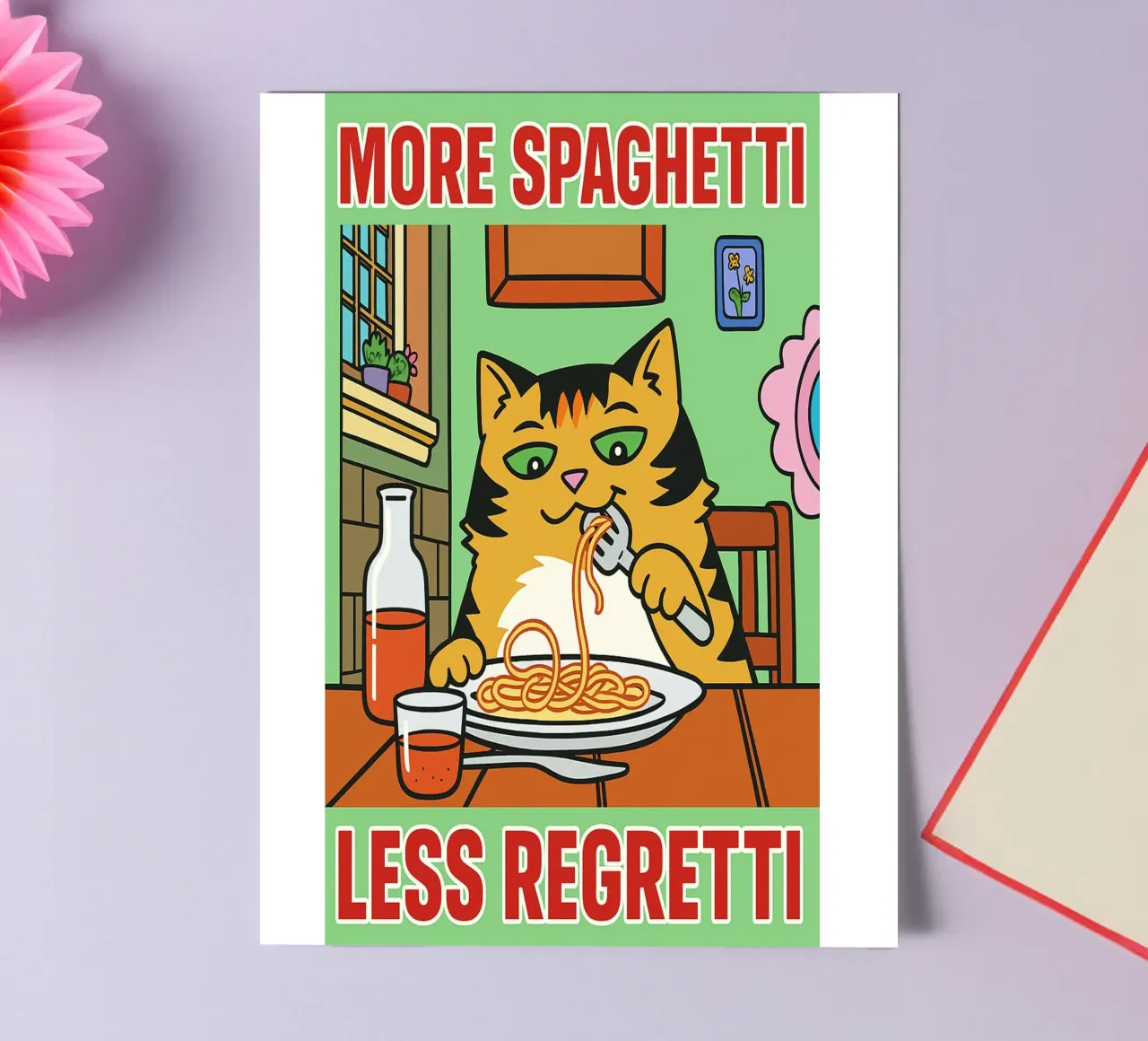 more spaghetti less regretti foglio adesivo da Botania