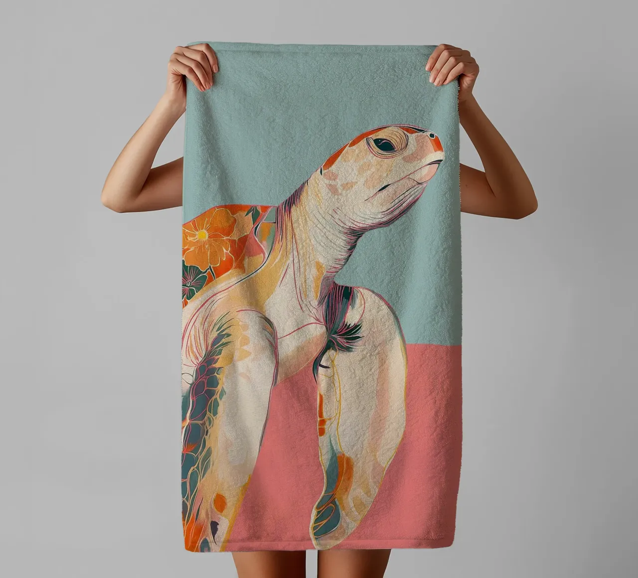 Ocean Bloom: Turtle badhanddoek van Luca
