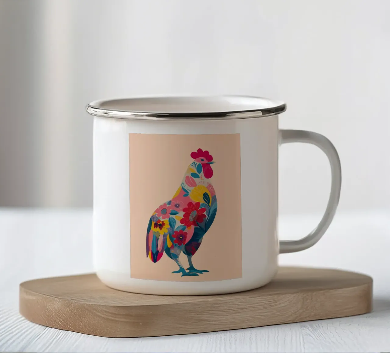 The Blooming Rooster tazza in smalto da Luca