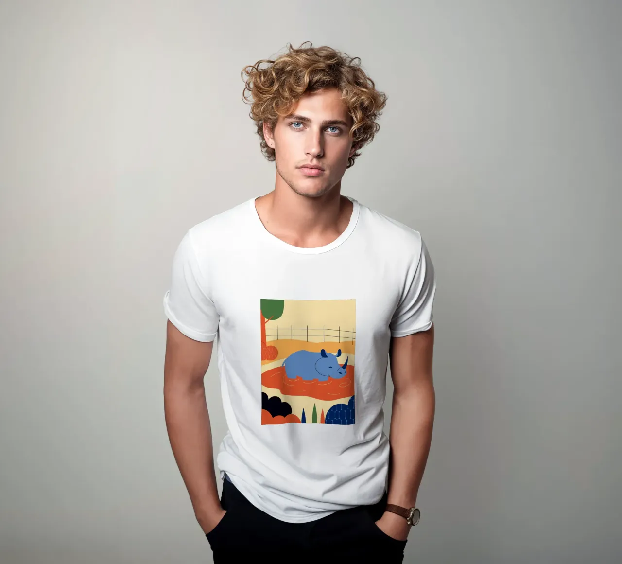 Rinoceronte nel fiume t-shirt da PROTECT ANIMALS
