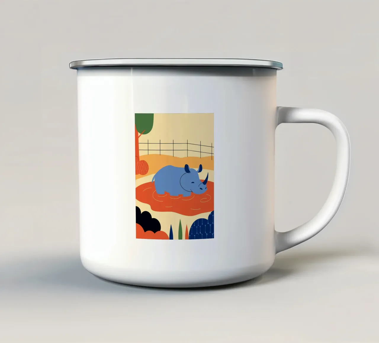 Rinoceronte nel fiume tazza in smalto da PROTECT ANIMALS