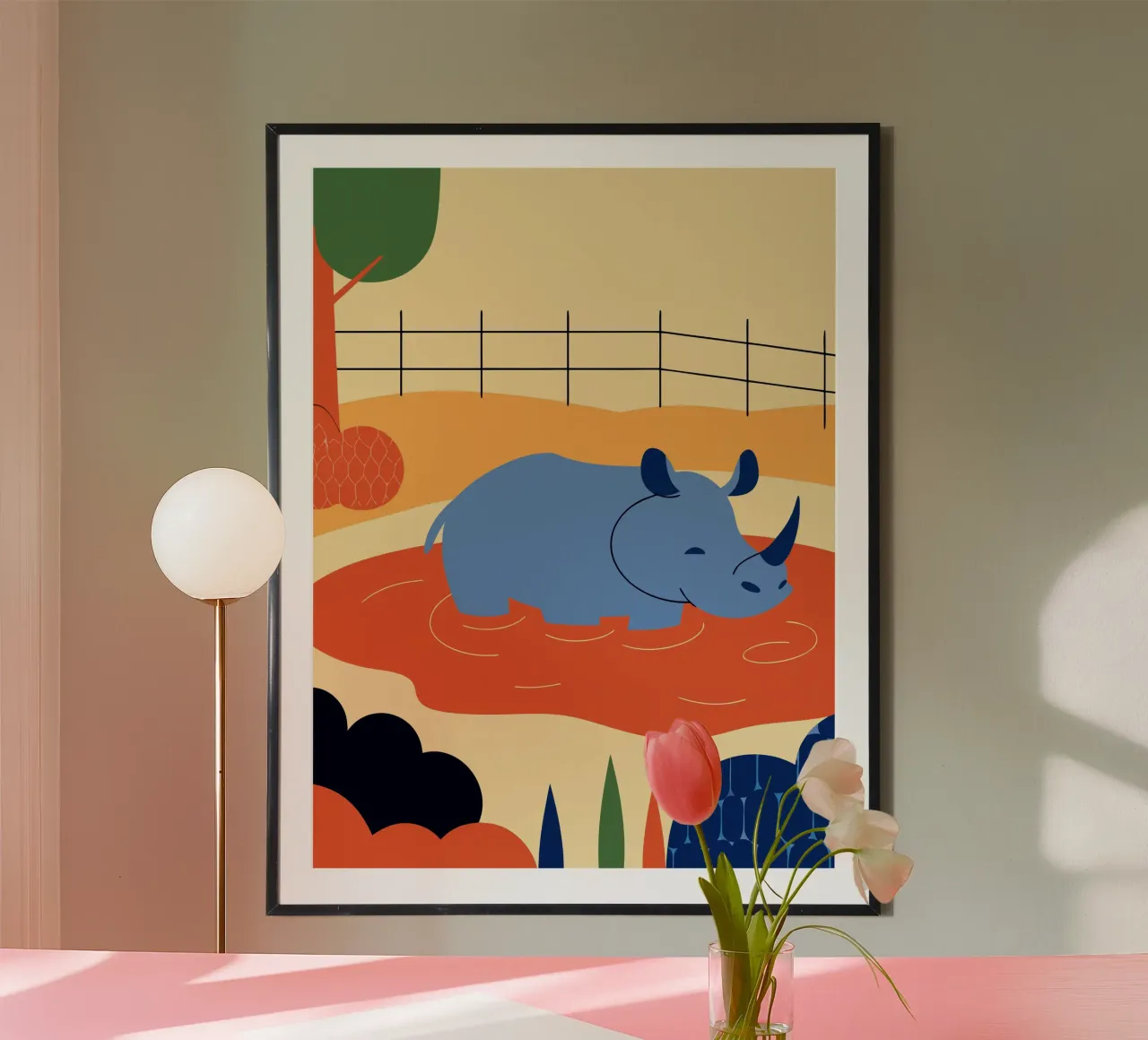 Rinoceronte nel fiume carta hahnemühle da PROTECT ANIMALS