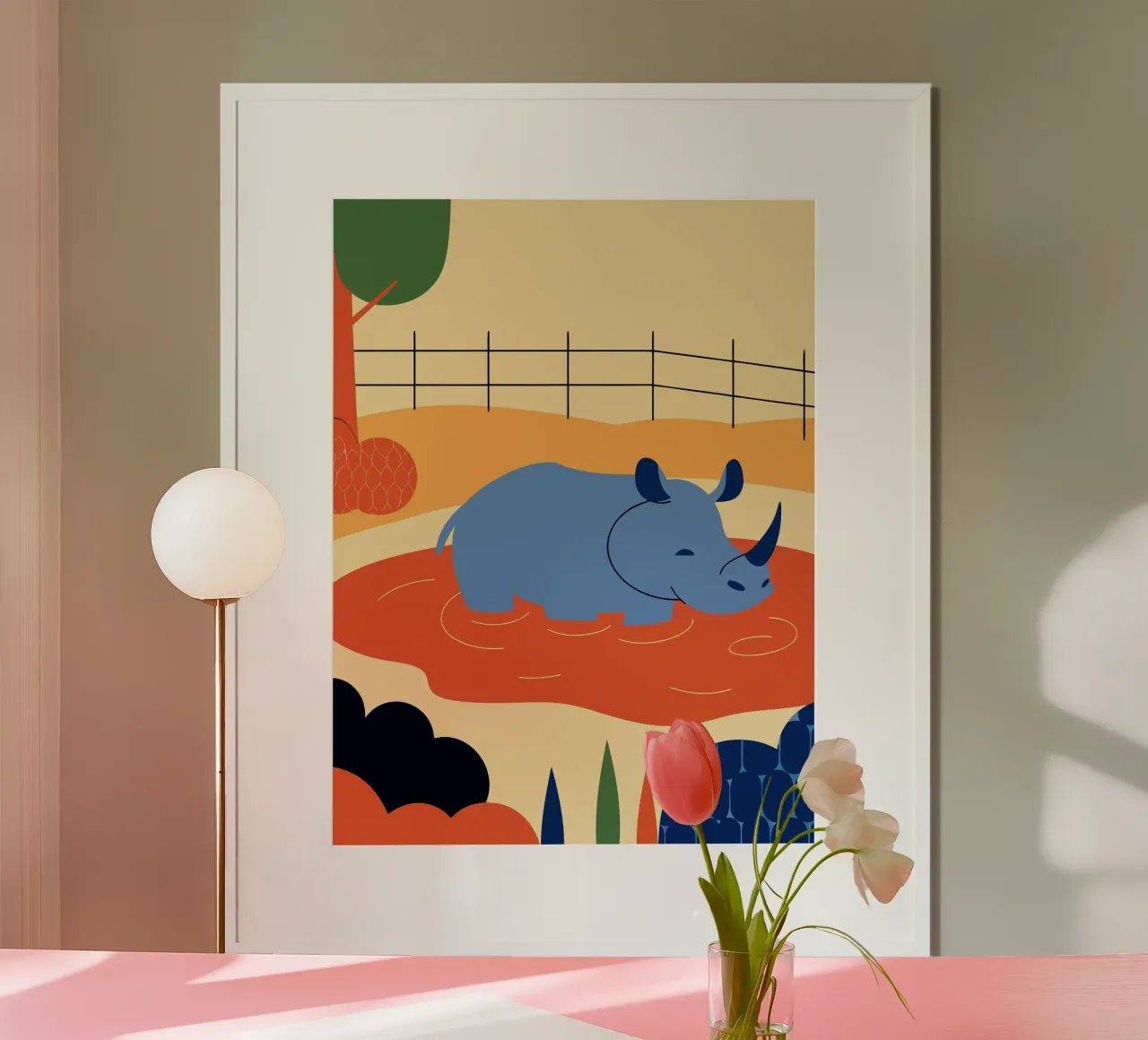 Rinoceronte nel fiume carta hahnemühle da PROTECT ANIMALS