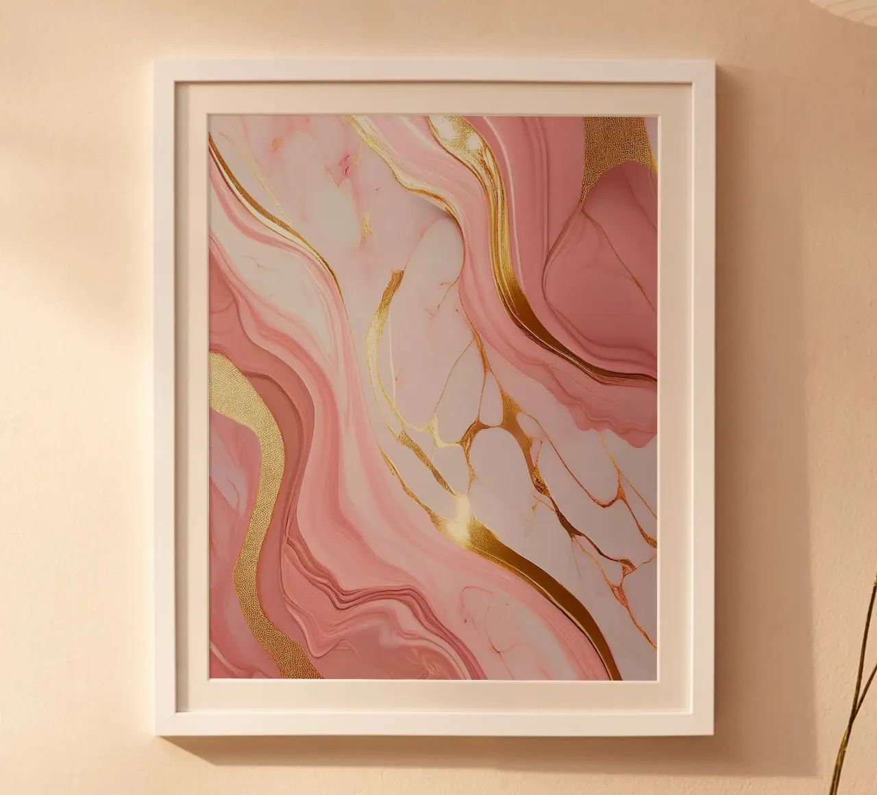 Marmerprint - Roze #2 poster met houten frame van Hightown Design