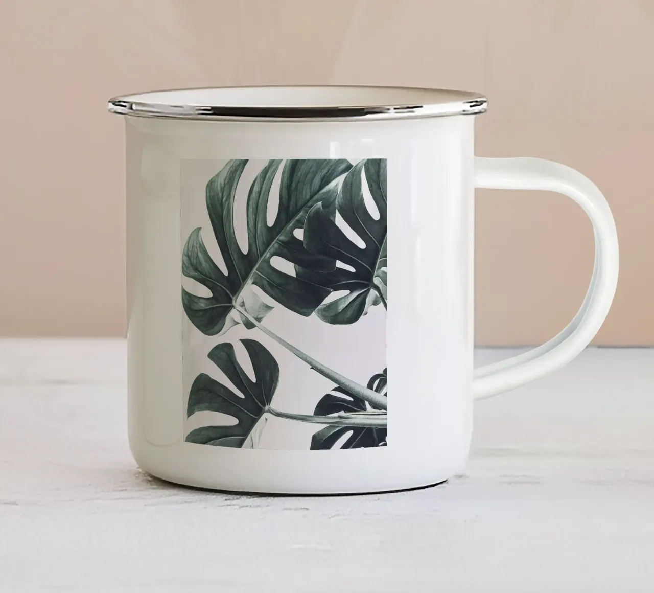Foglie di Monstera - Design botanico minimalista tazza in smalto da Whole©