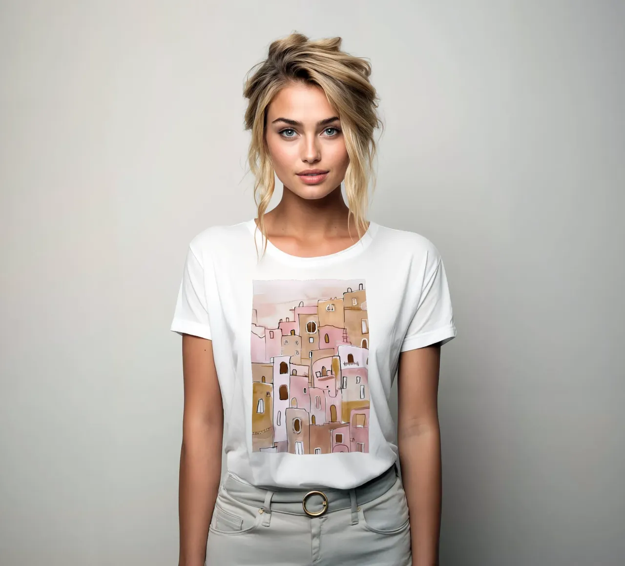 Hillside Village Serenity women's fitted t-shirt by BALIKA HOMES ART