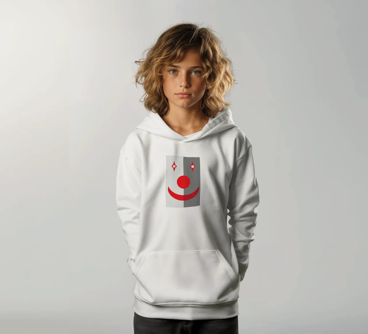 faccia da clown quadrata design imaginations felpa bambino con cappuccio da xandrax