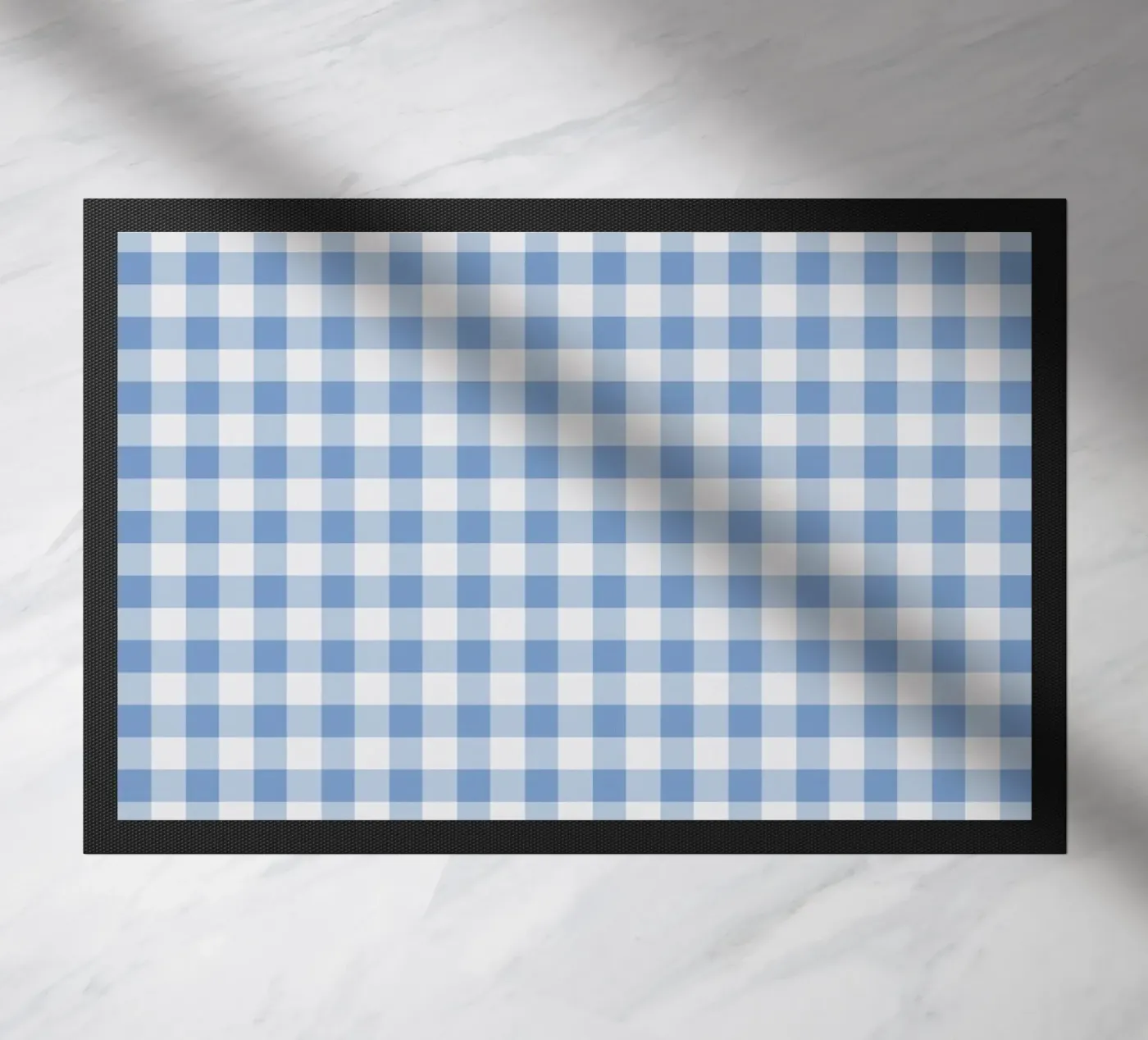 Blue Gingham Check pattern doormat by Altruist Studio