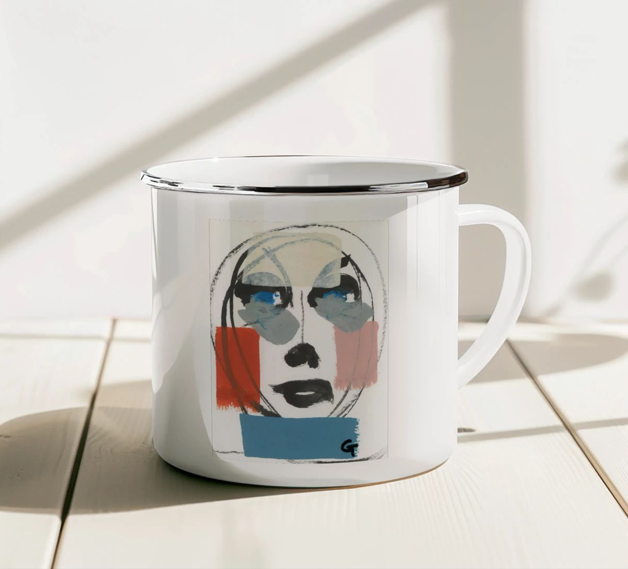 Viso ovale tazza in smalto da gtobonart