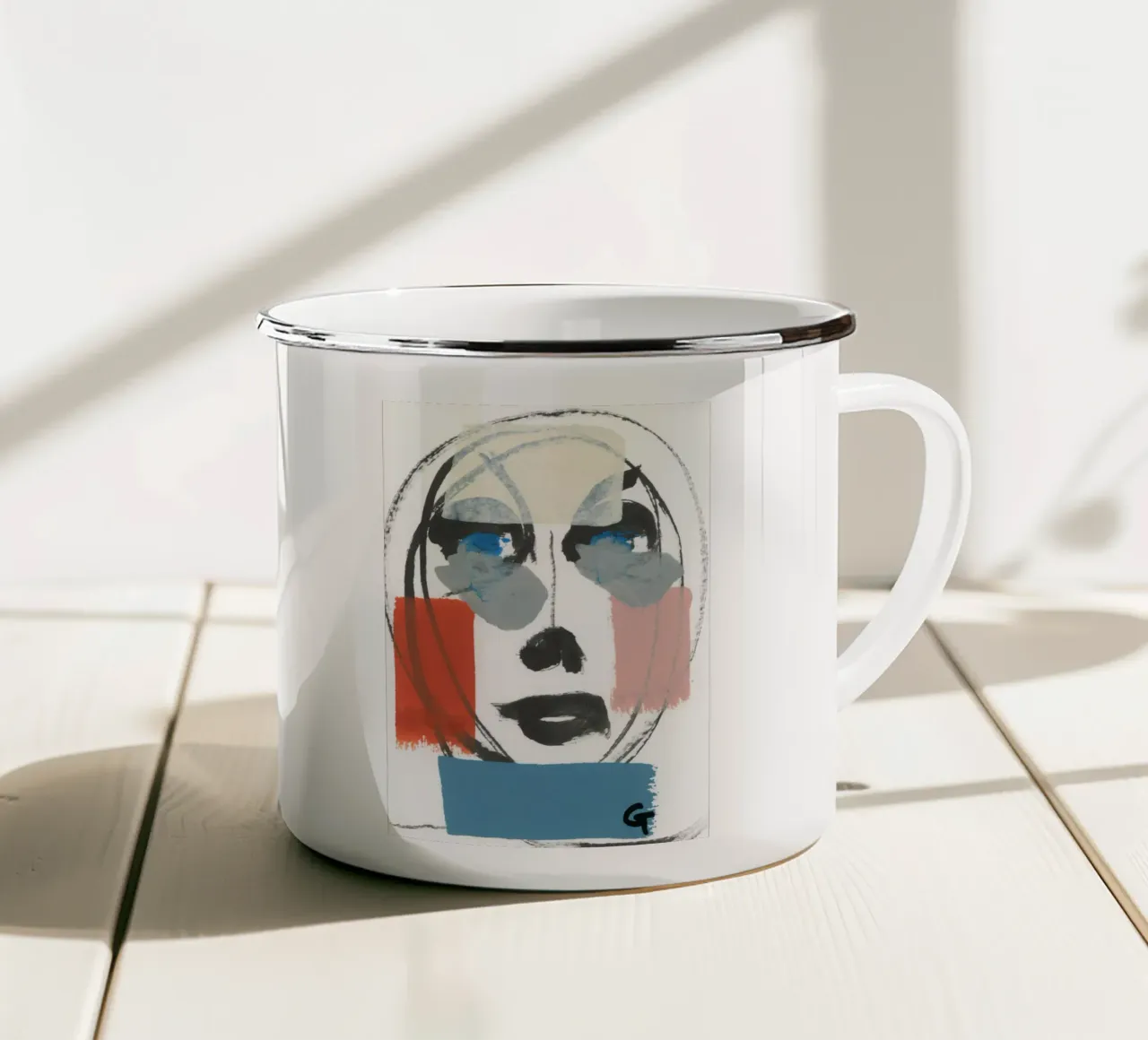 Viso ovale tazza in smalto da gtobonart