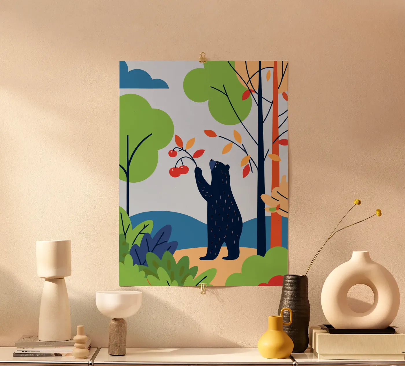 Bear Picking Fruit poster by PROTECT ANIMALS