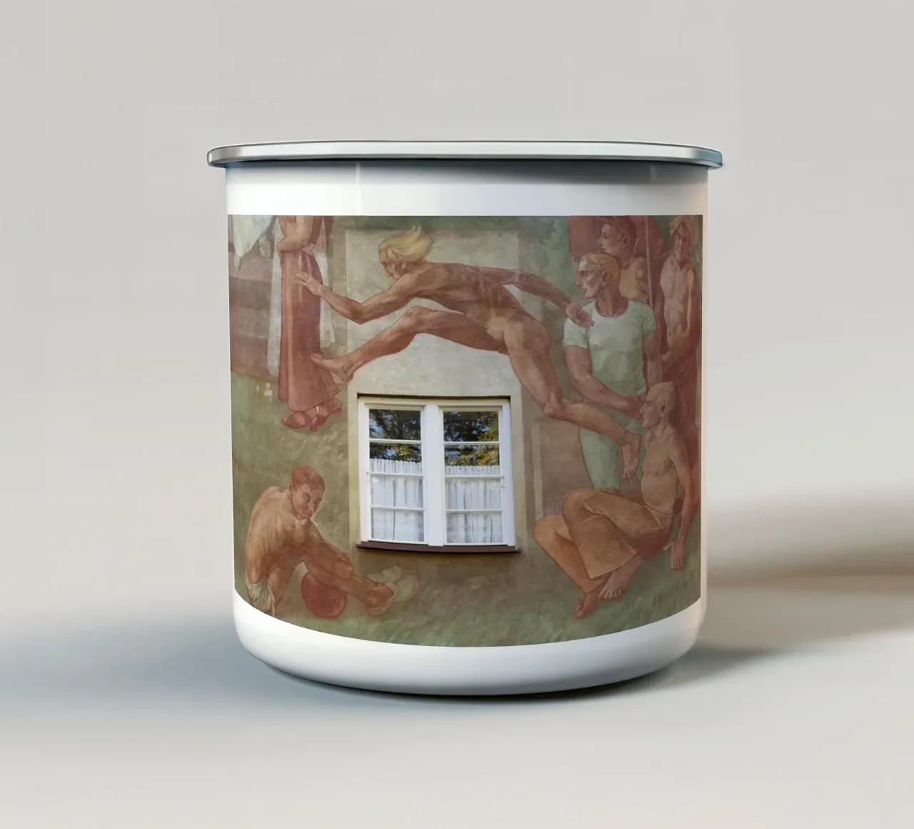 Pittura murale nel quartiere Borstei di Monaco di Baviera tazza in smalto da Borstei München