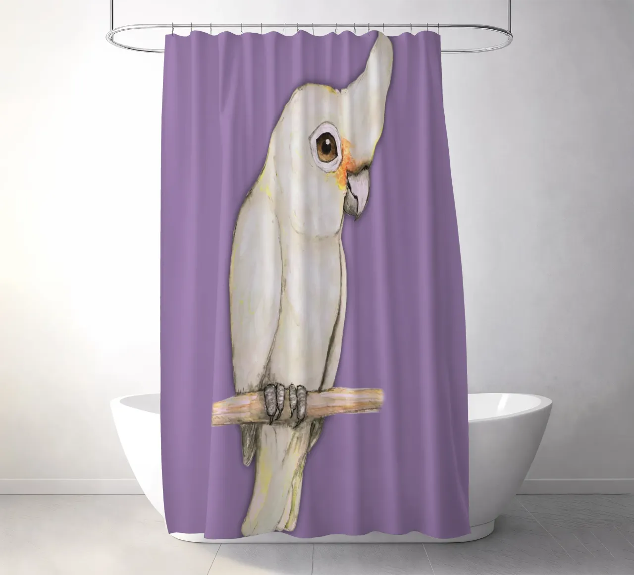 L'acquerello di un simpatico cacatua di Goffin tenda da doccia da BwiseLizzy