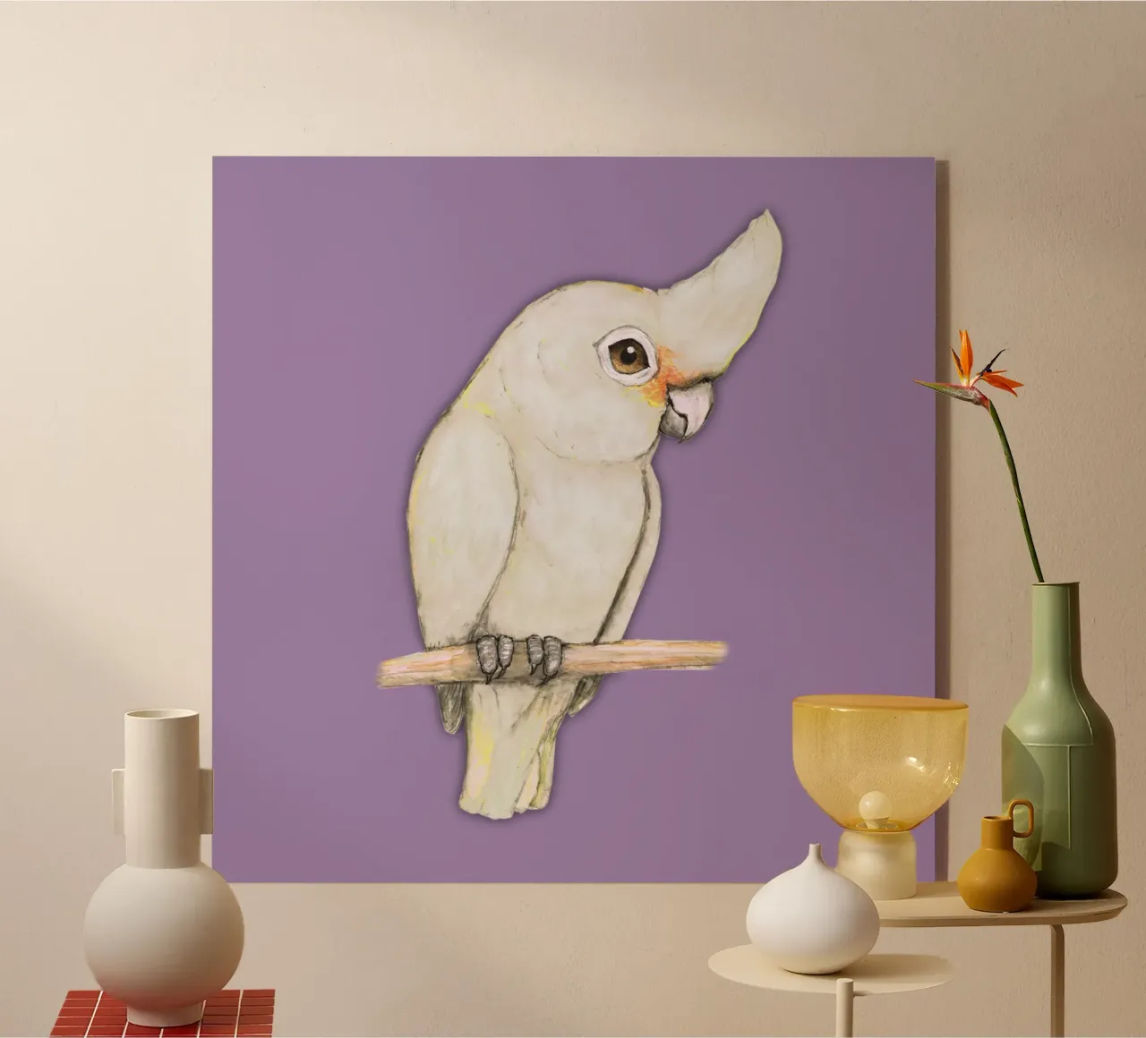 L'acquerello di un simpatico cacatua di Goffin plexiglass da BwiseLizzy