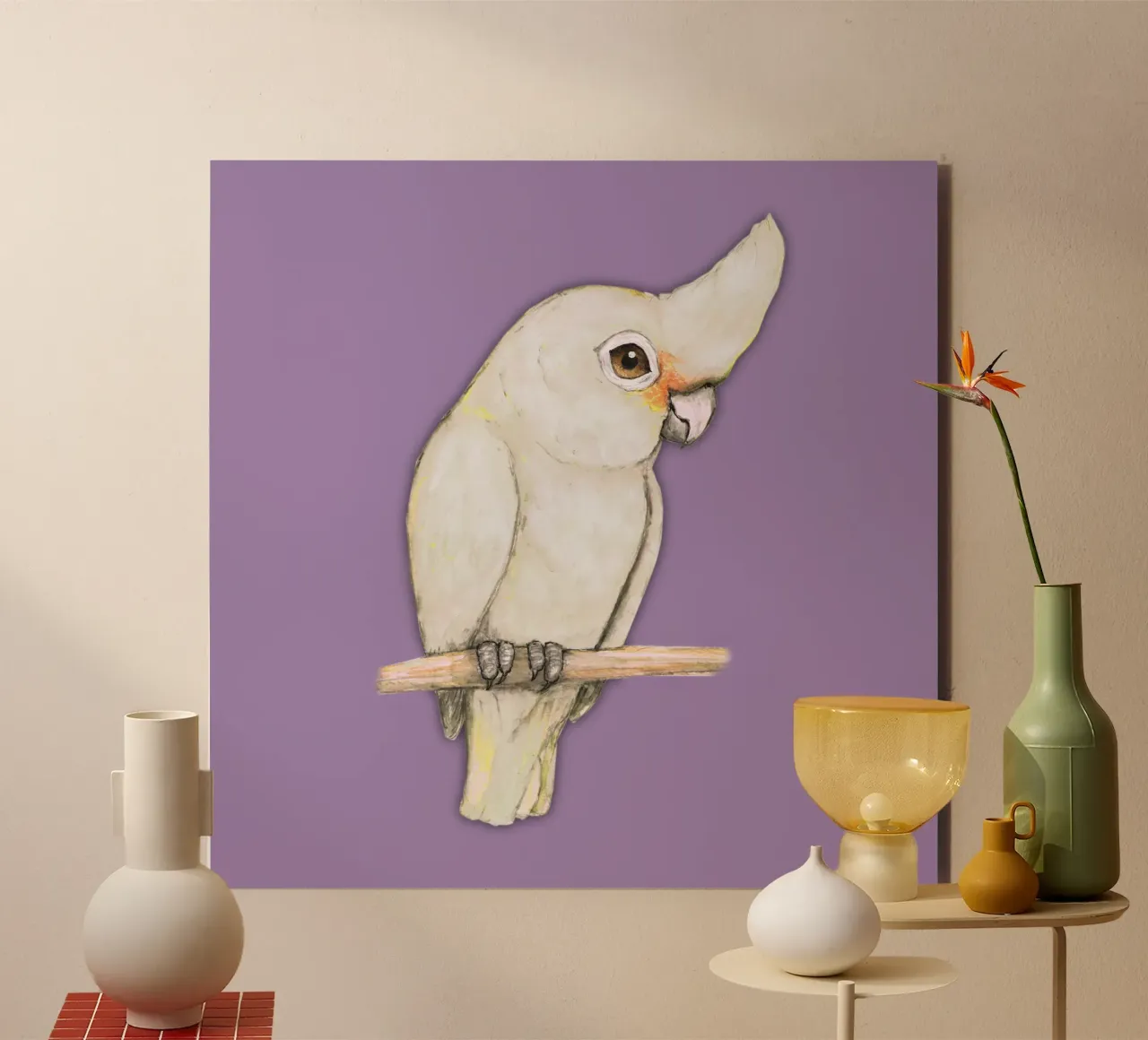 L'acquerello di un simpatico cacatua di Goffin alluminio dibond da BwiseLizzy