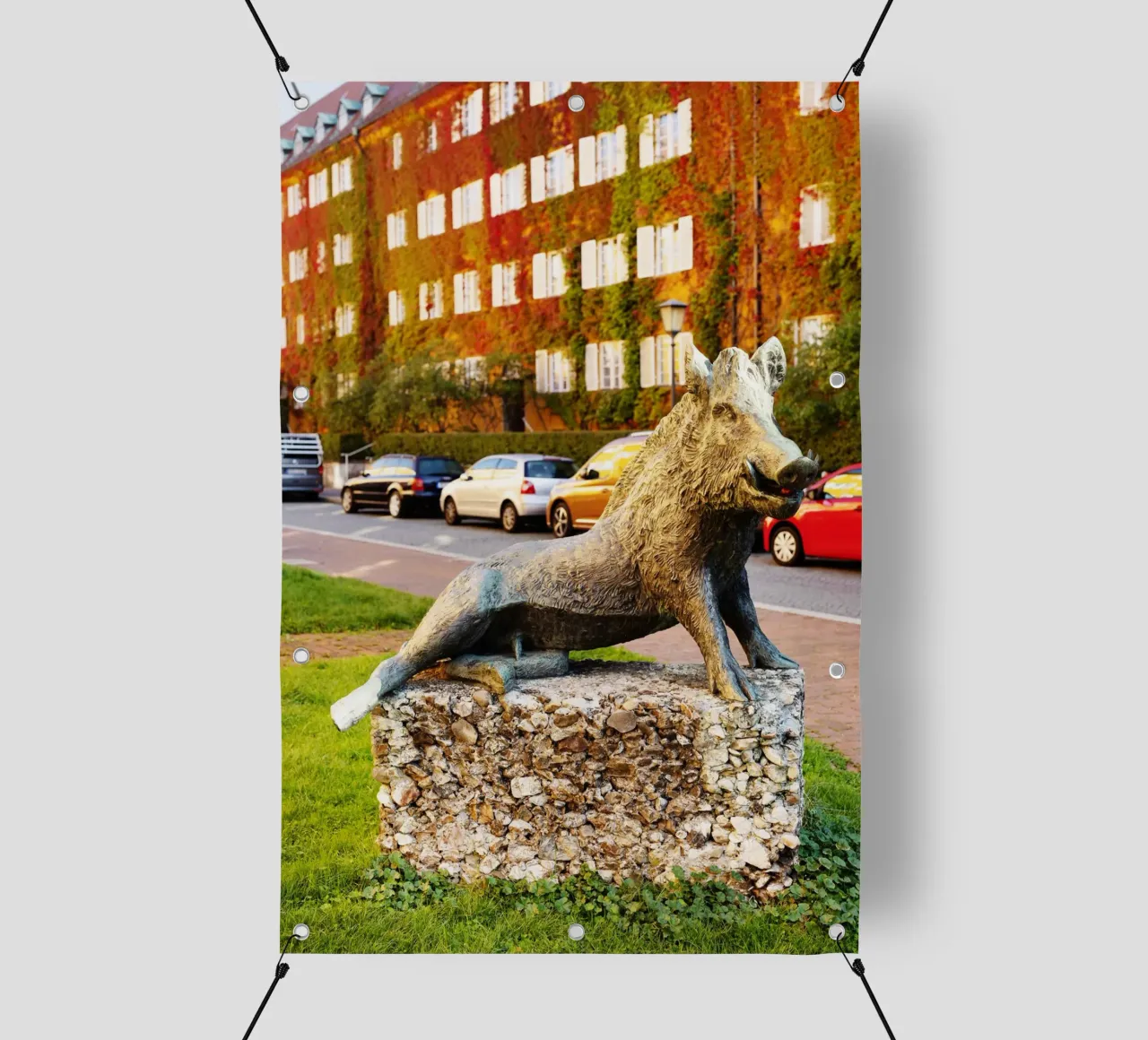 Statua del cinghiale, quartiere Borstei di Monaco di Baviera telo in pvc da Borstei München