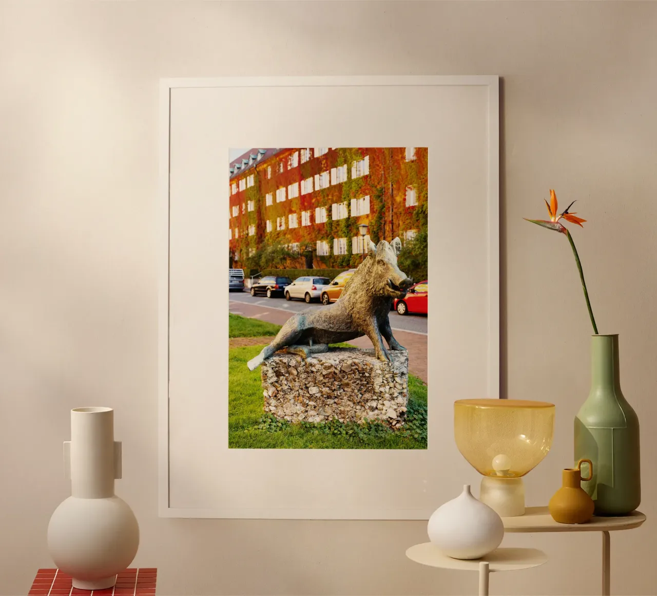 Statua del cinghiale, quartiere Borstei di Monaco di Baviera poster da Borstei München