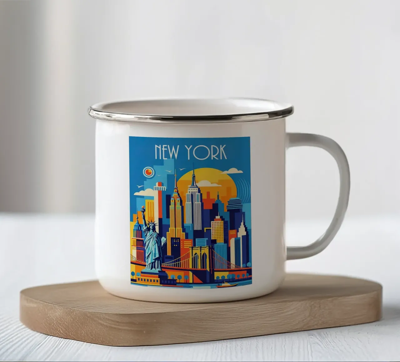 Poster di viaggio di New York tazza in smalto da 🎁 NOBELART