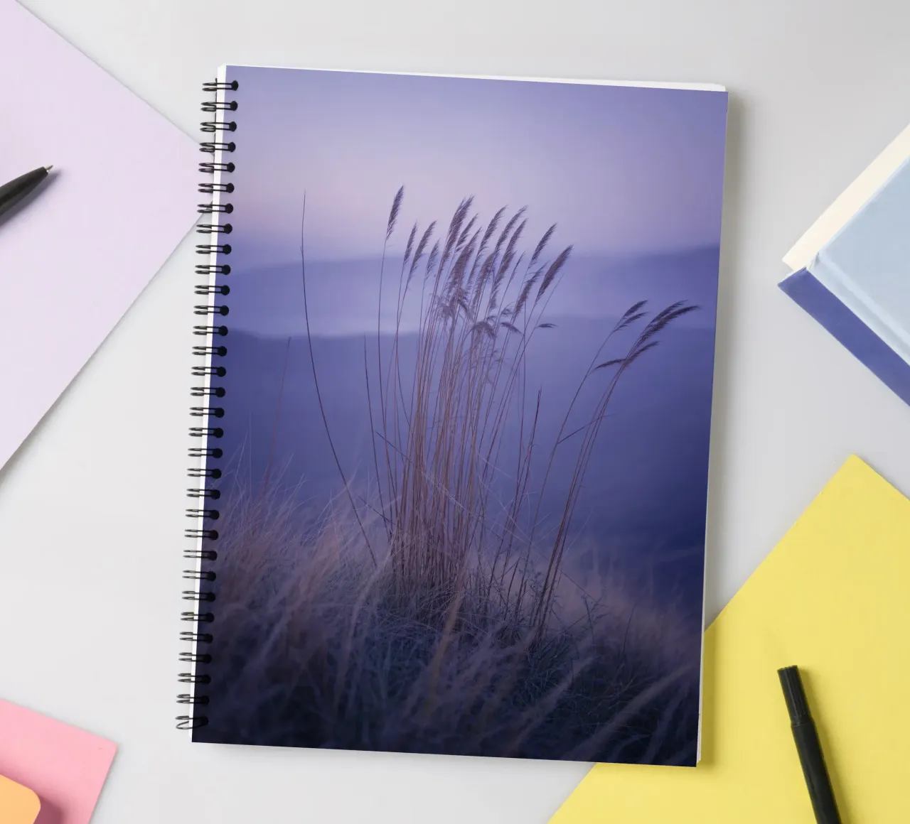 Herbs blowing in the wind under soothing violet light spiral notebook by Plain Thoughts