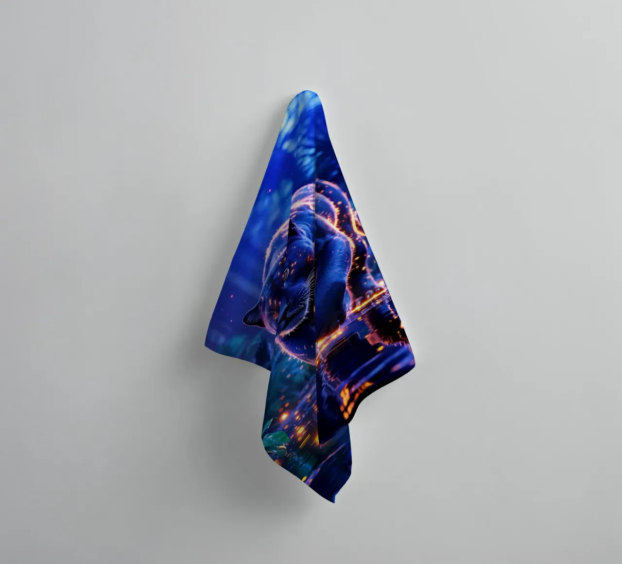 Magic panther in an illuminated jungle towel by Plain Thoughts