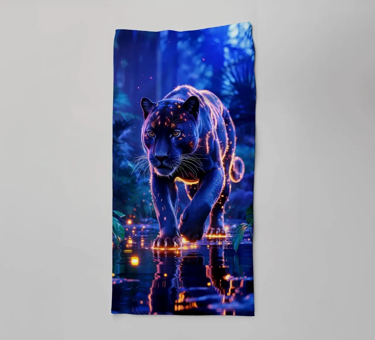 Magic panther in an illuminated jungle towel by Plain Thoughts