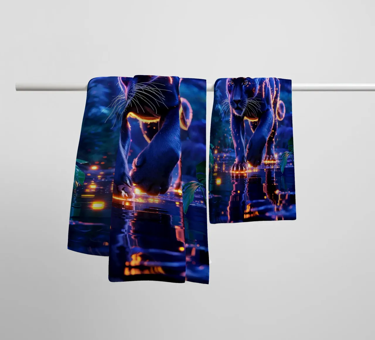 Magic panther in an illuminated jungle towel by Plain Thoughts