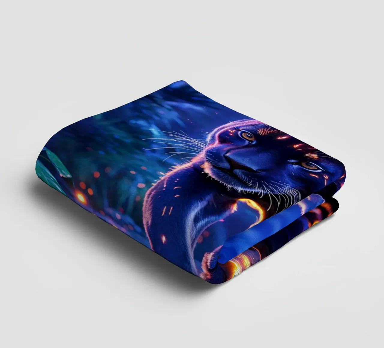 Magic panther in an illuminated jungle towel by Plain Thoughts