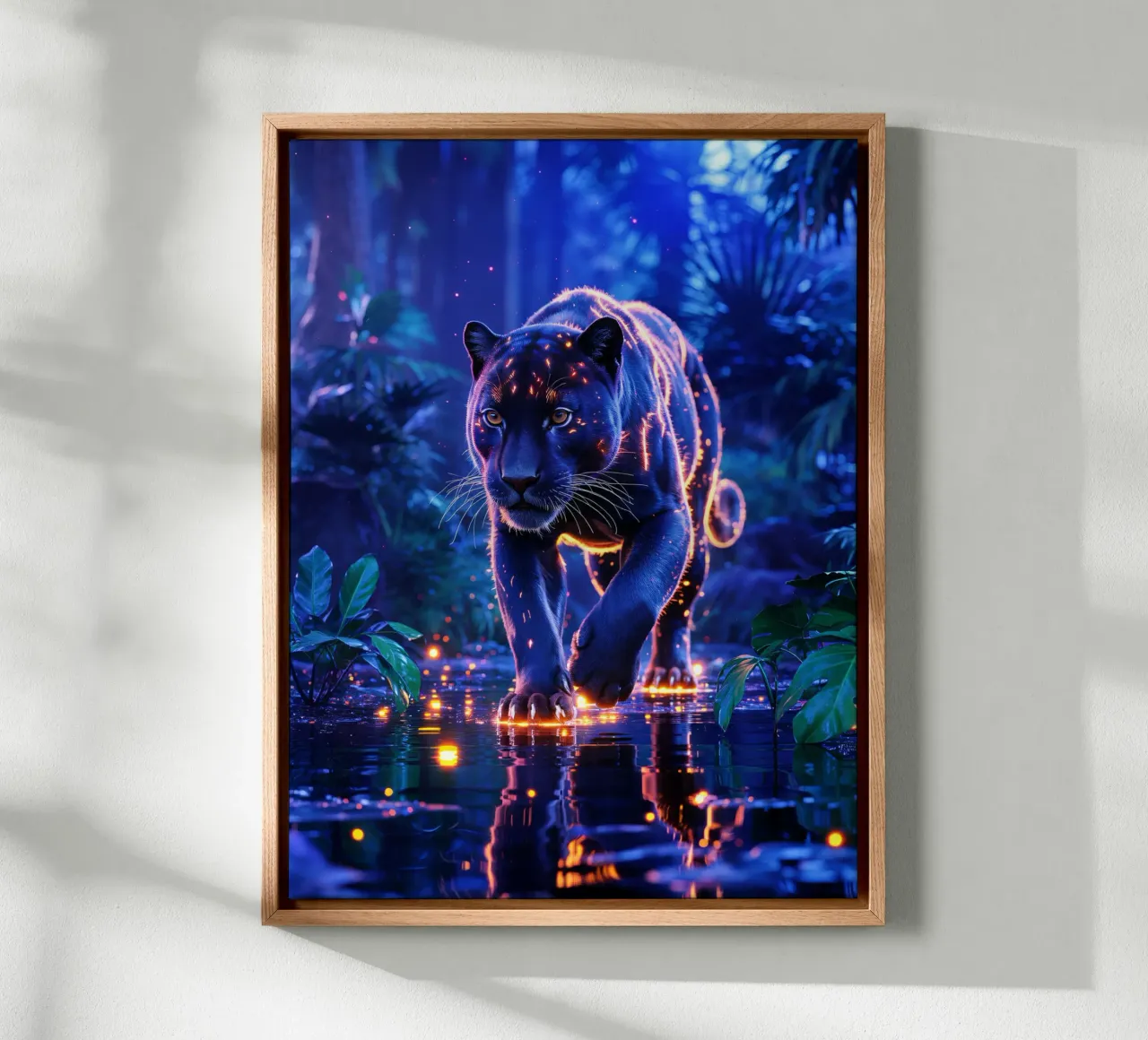 Magic panther in an illuminated jungle canvas by Plain Thoughts