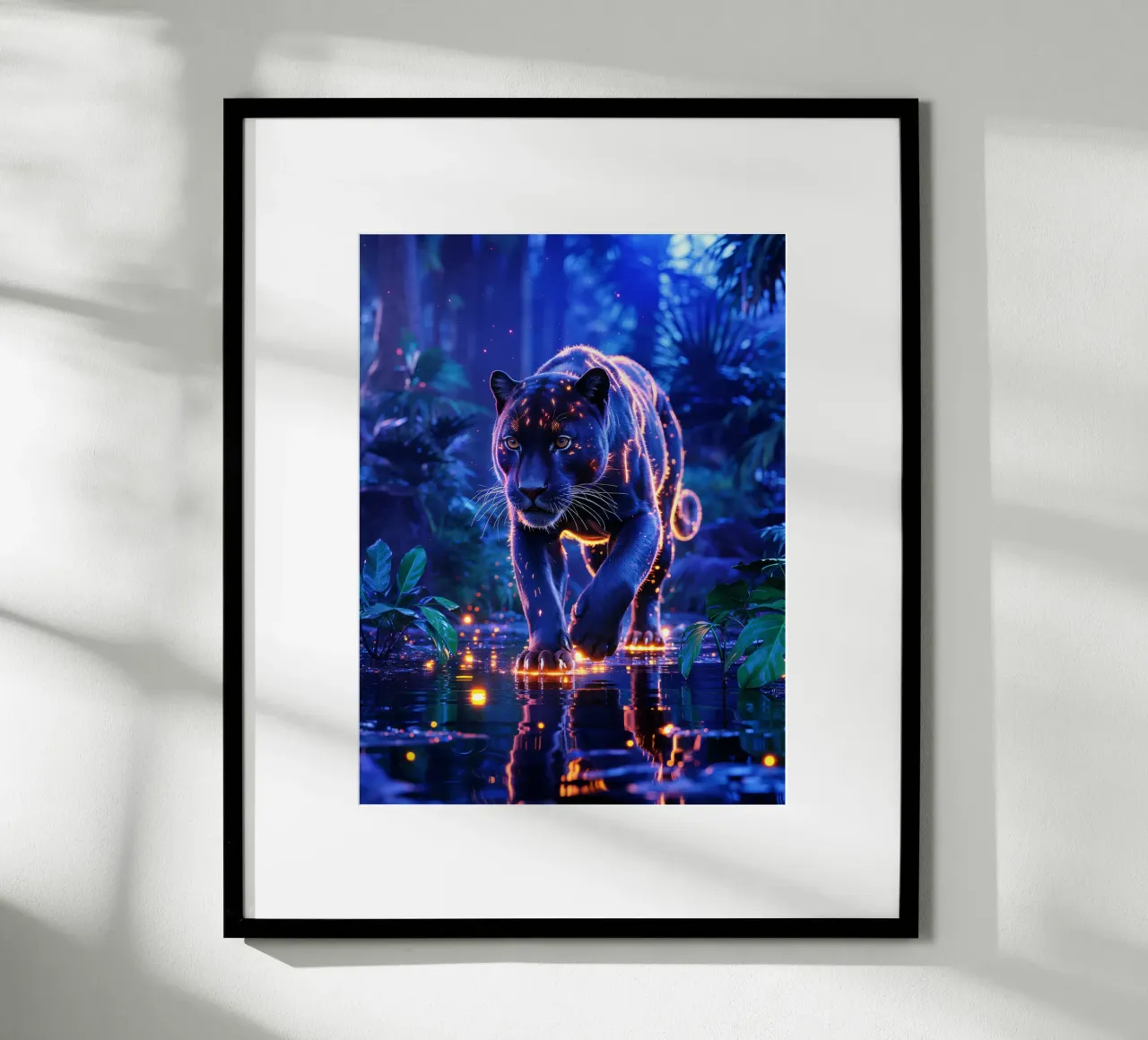 Magische panter in een verlichte jungle hahnemühle van Plain Thoughts