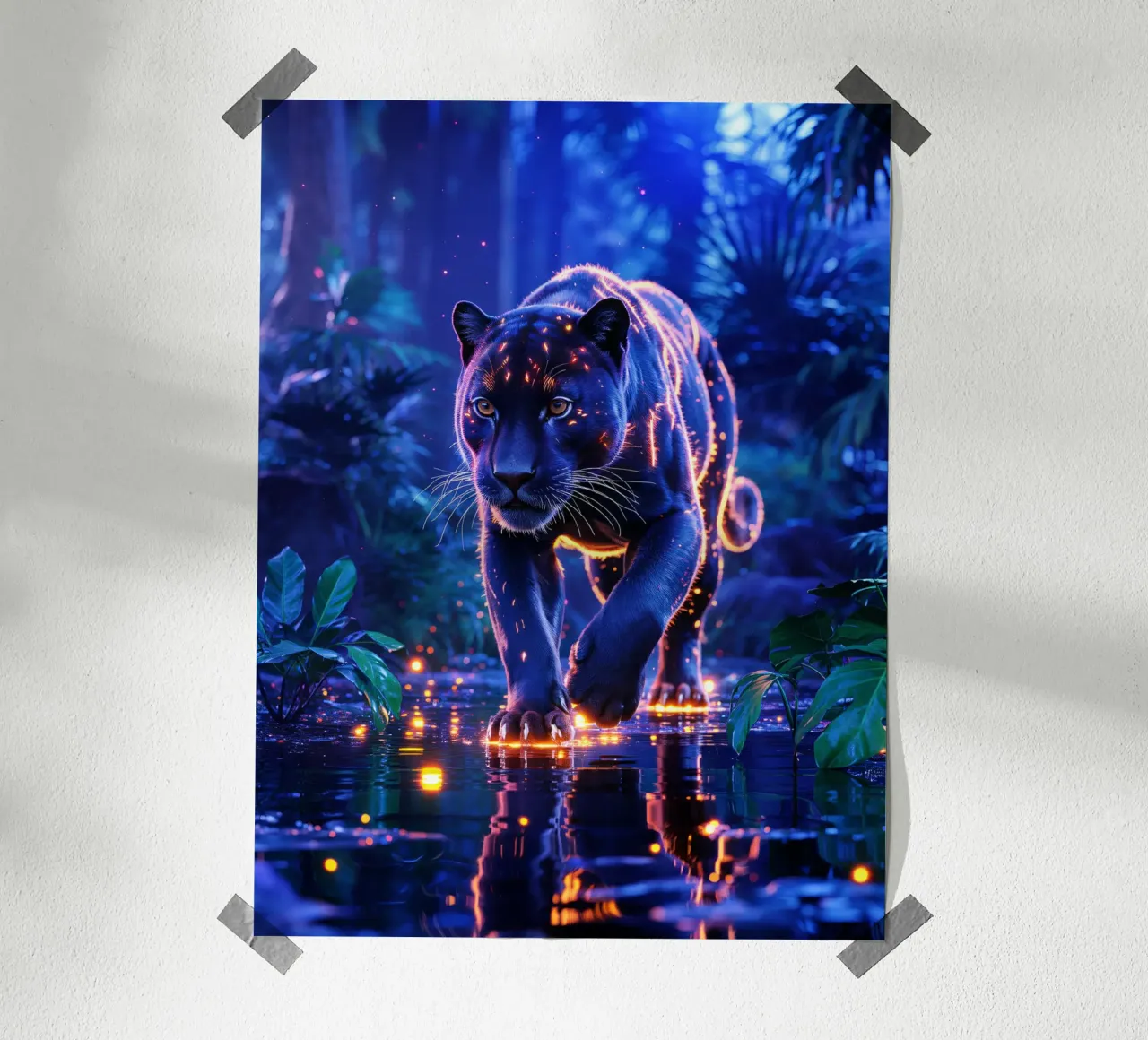 Magische panter in een verlichte jungle hahnemühle van Plain Thoughts