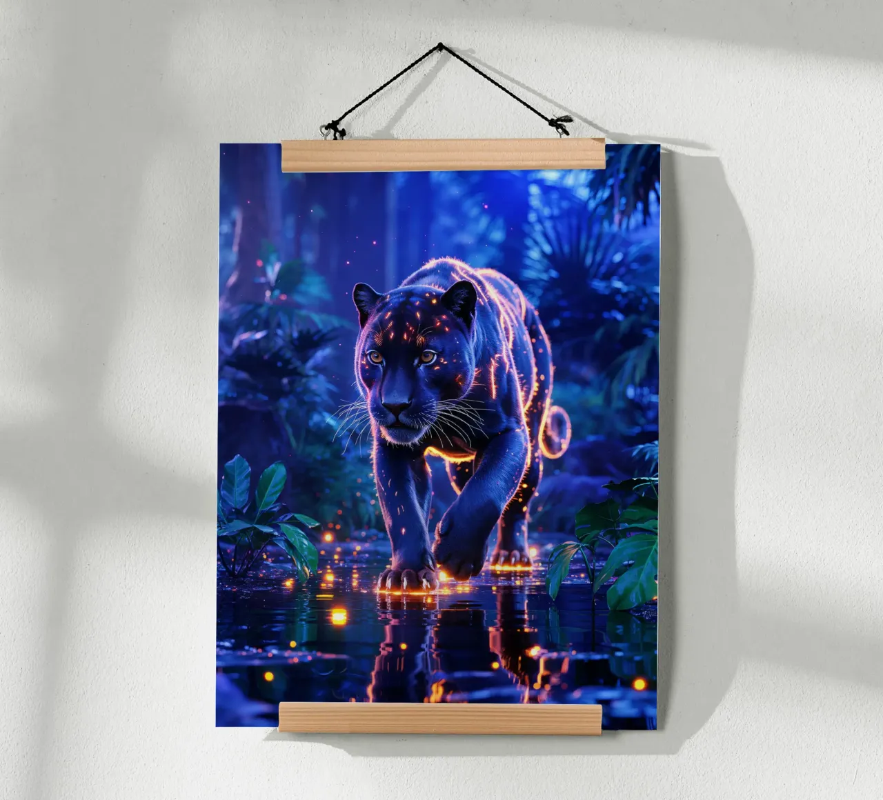 Magische panter in een verlichte jungle hahnemühle van Plain Thoughts