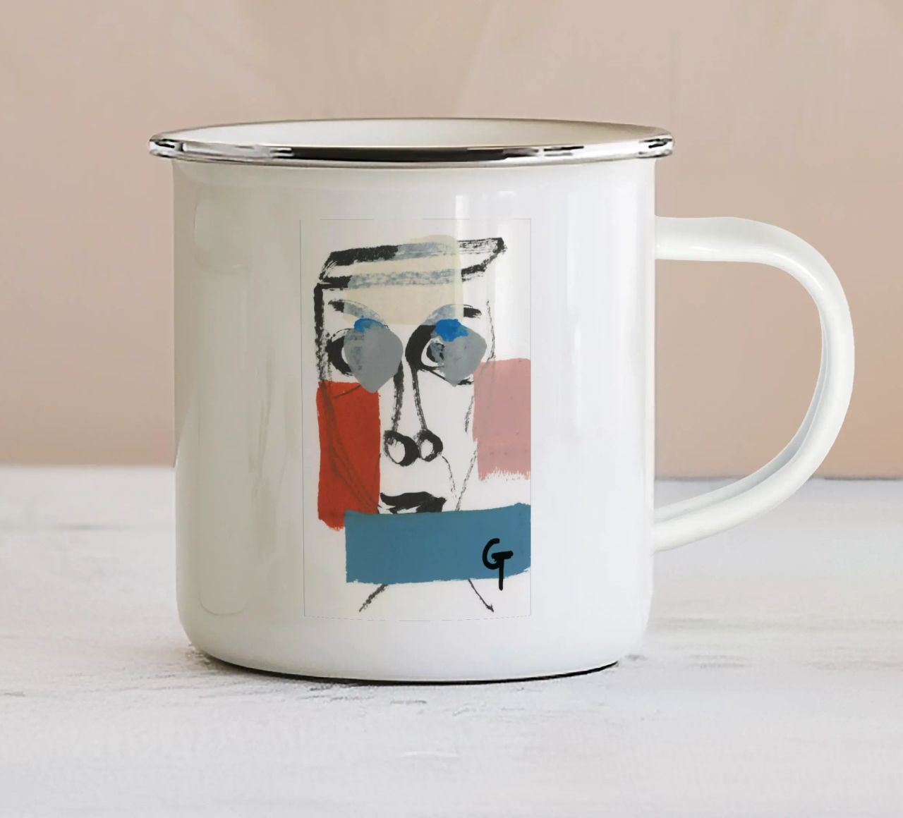Viso ovale 3 tazza in smalto da gtobonart