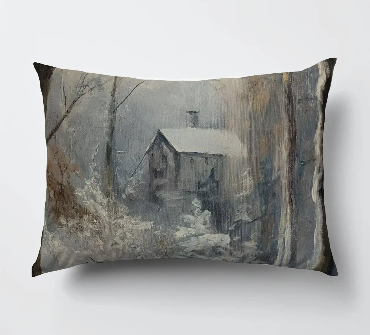 Silenzio invernale nella foresta - gufo sopra una capanna coperta di neve cuscino da Cozy Vibes