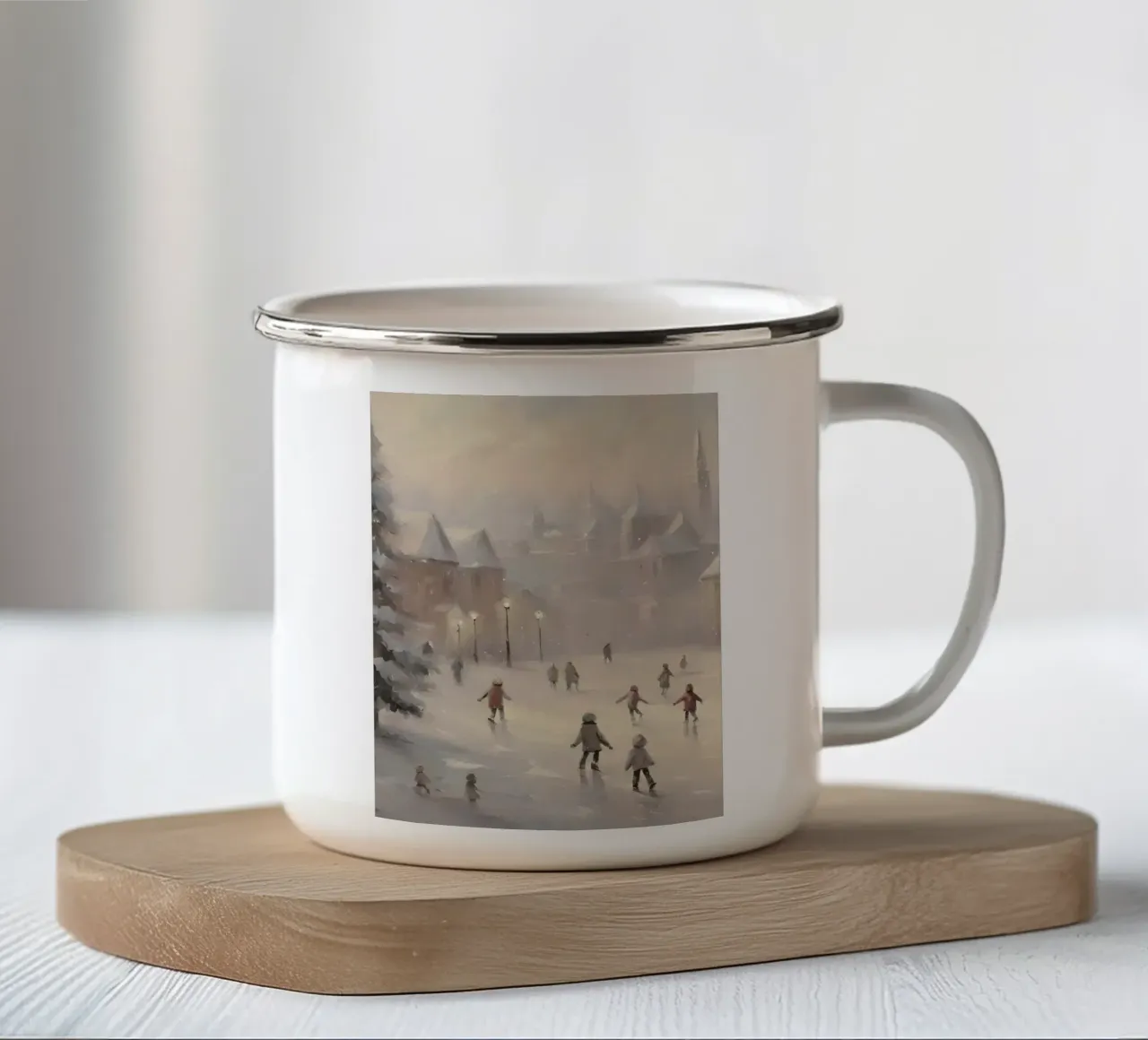 Pattinaggio sul ghiaccio nel villaggio invernale - divertimento per bambini sul ghiaccio tazza in smalto da Cozy Vibes