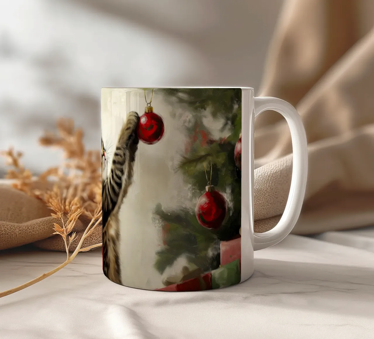 Gatto curioso di Natale - Momento di gioco tazza in ceramica da Cozy Vibes