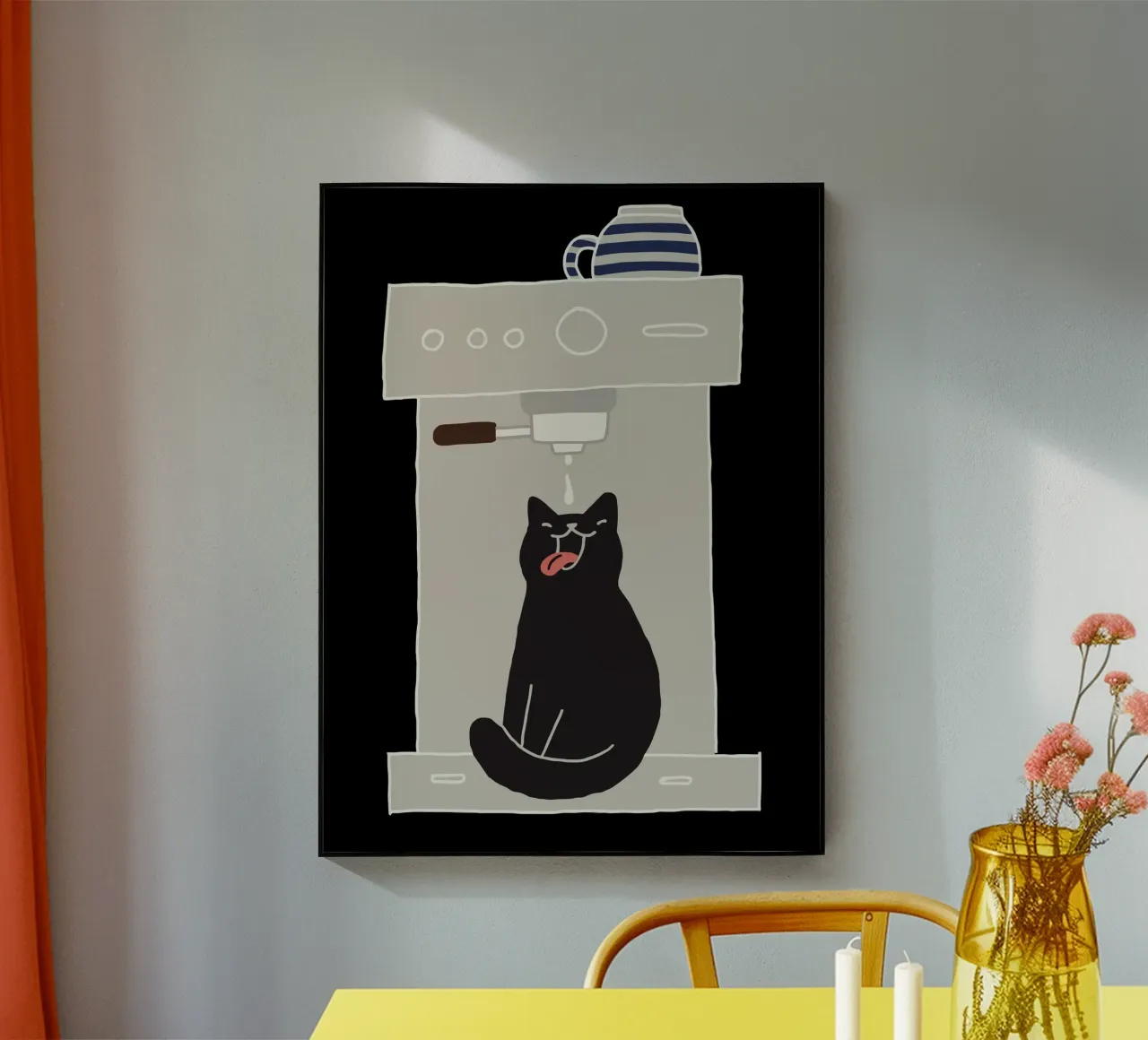 Cat under coffee machine illustration plexiglass da vintageshop