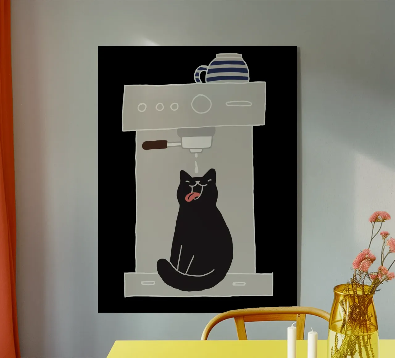 Cat under coffee machine illustration plexiglass da vintageshop