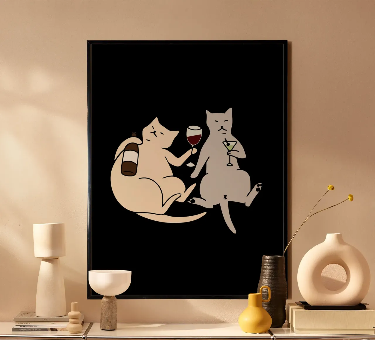 Cats Drinking Cartoon Illustration carta hahnemühle da vintageshop