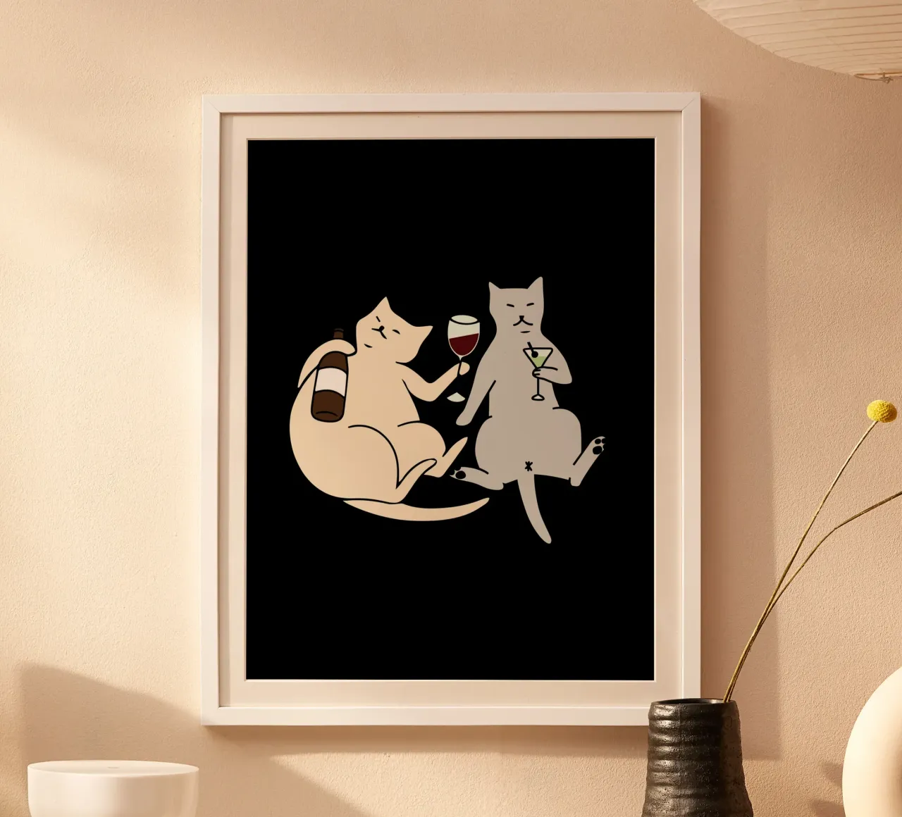 Cats Drinking Cartoon Illustration carta hahnemühle da vintageshop