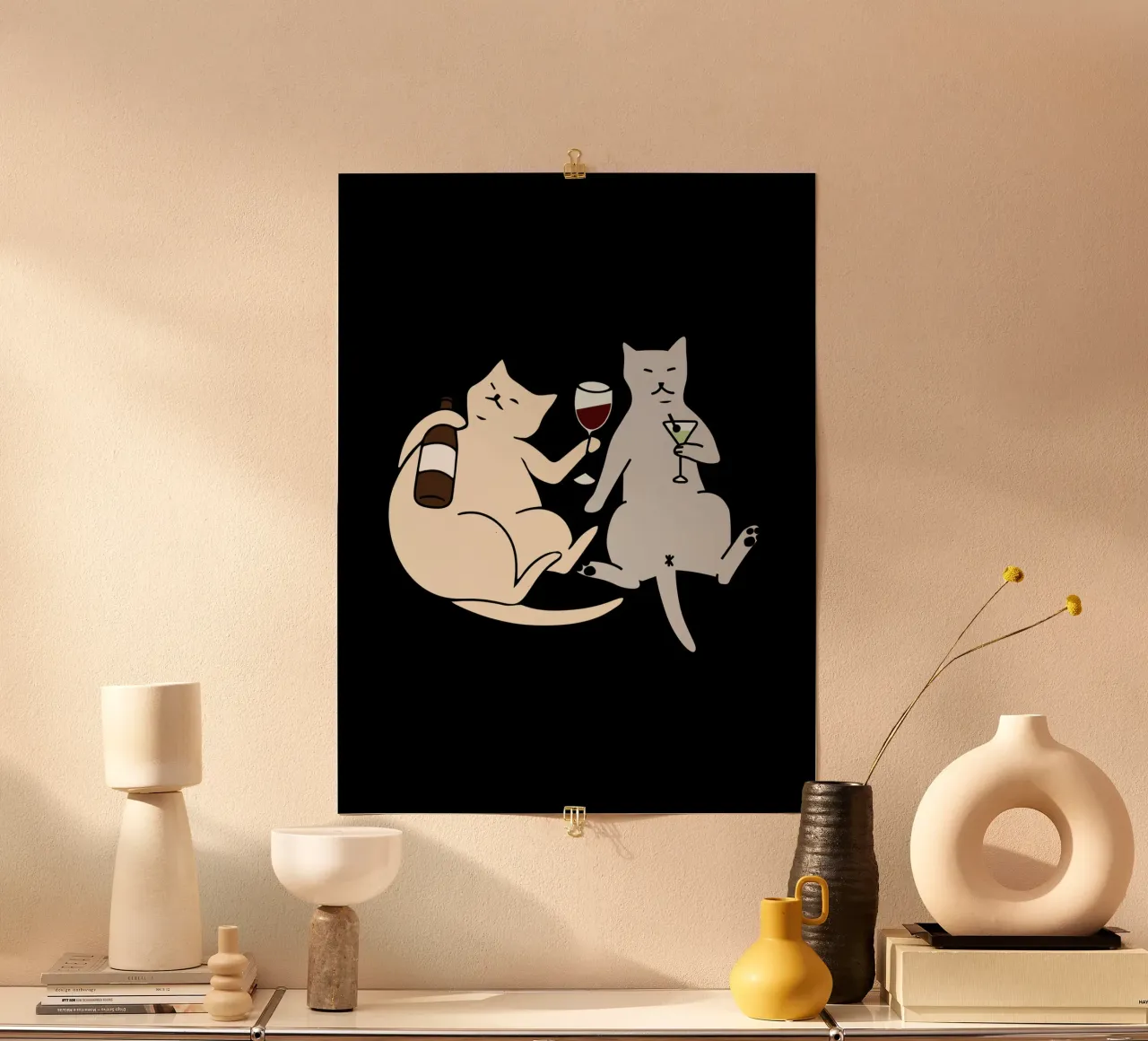 Cats Drinking Cartoon Illustration carta hahnemühle da vintageshop