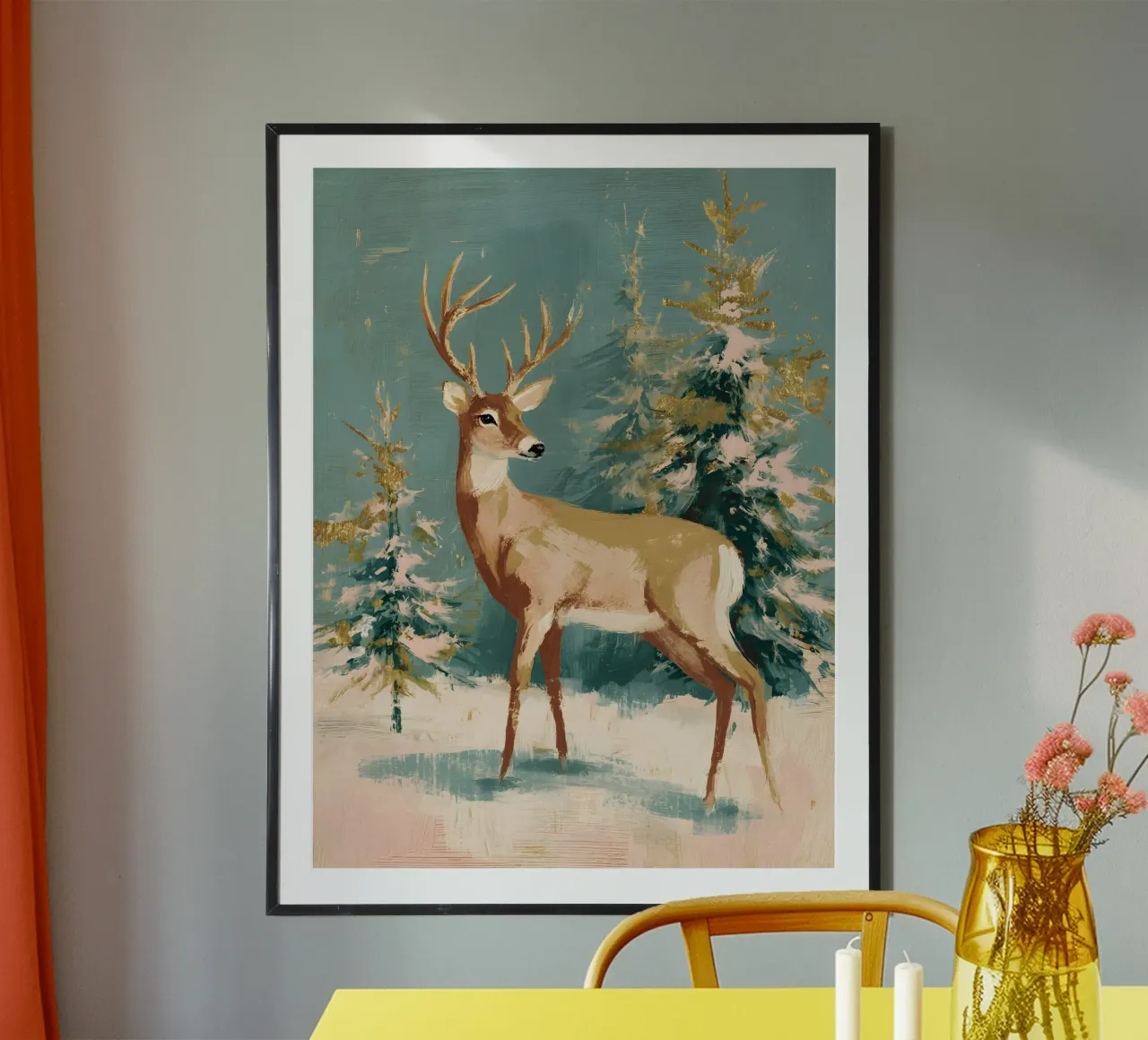Golden Forest Deer carta hahnemühle da velvetwinterstudio