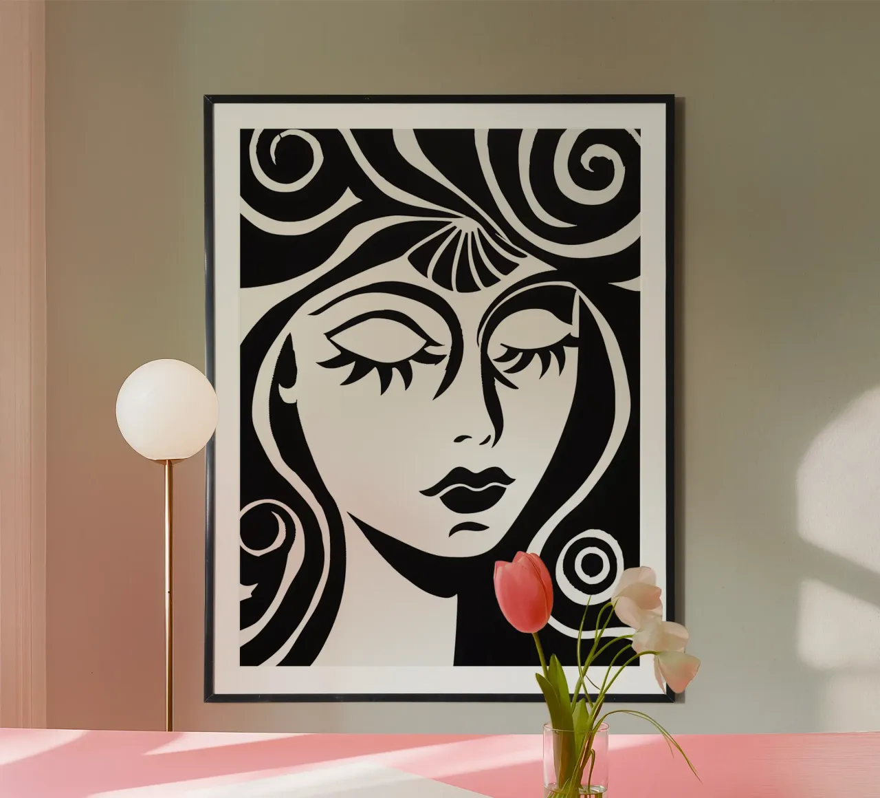 Wake Up My Love | Ritratto minimalista in bianco e nero poster con telaio in legno da Autofocus