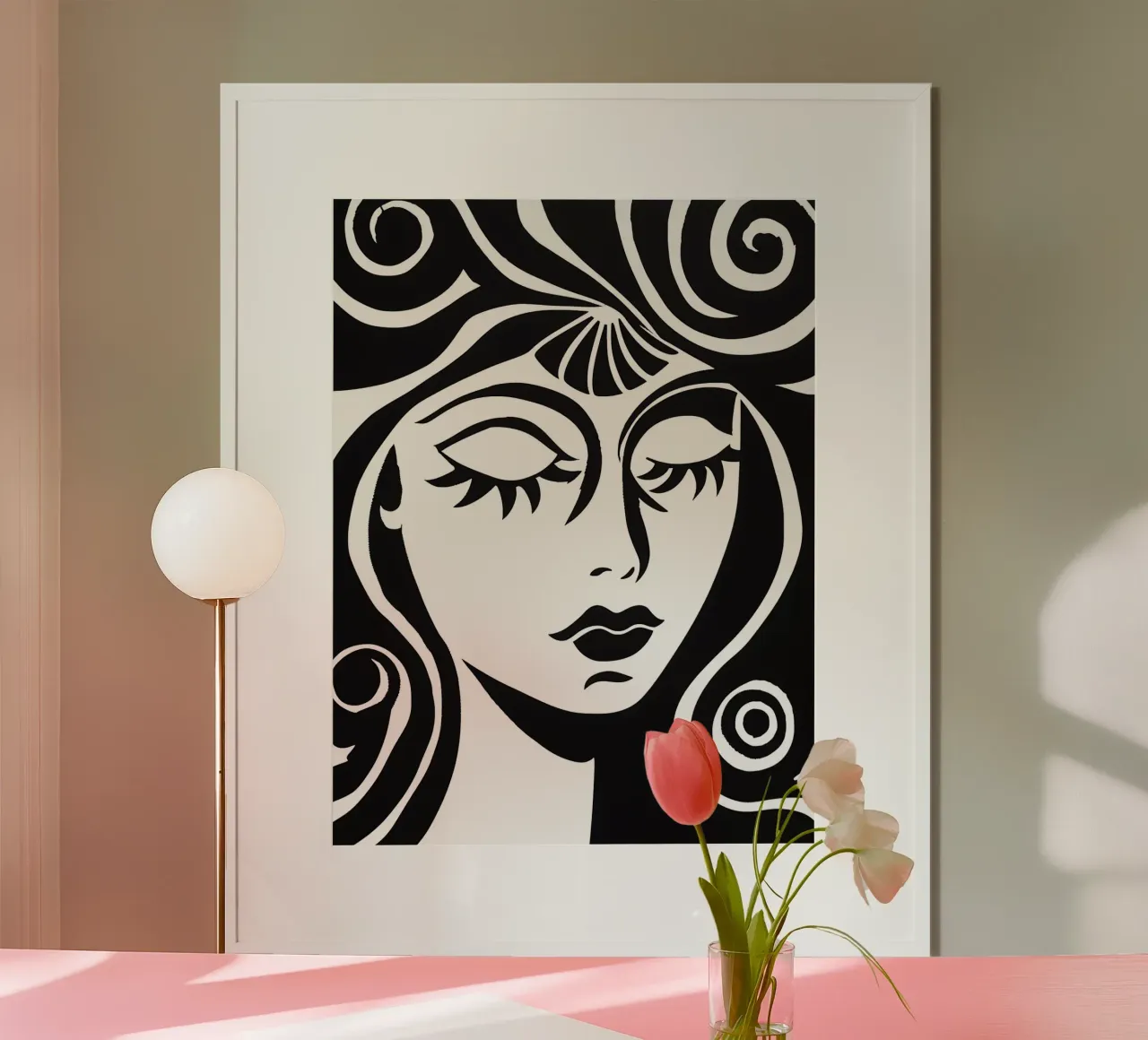 Wake Up My Love | Ritratto minimalista in bianco e nero poster con telaio in legno da Autofocus