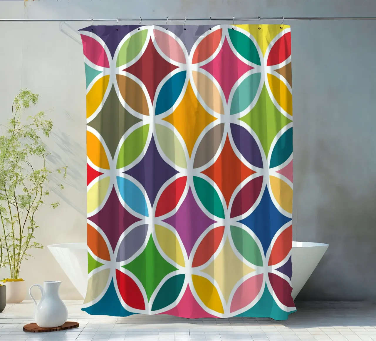 Retro Bloom Art - Un'esplosione di gioia colorata tenda da doccia da JaySan Studio