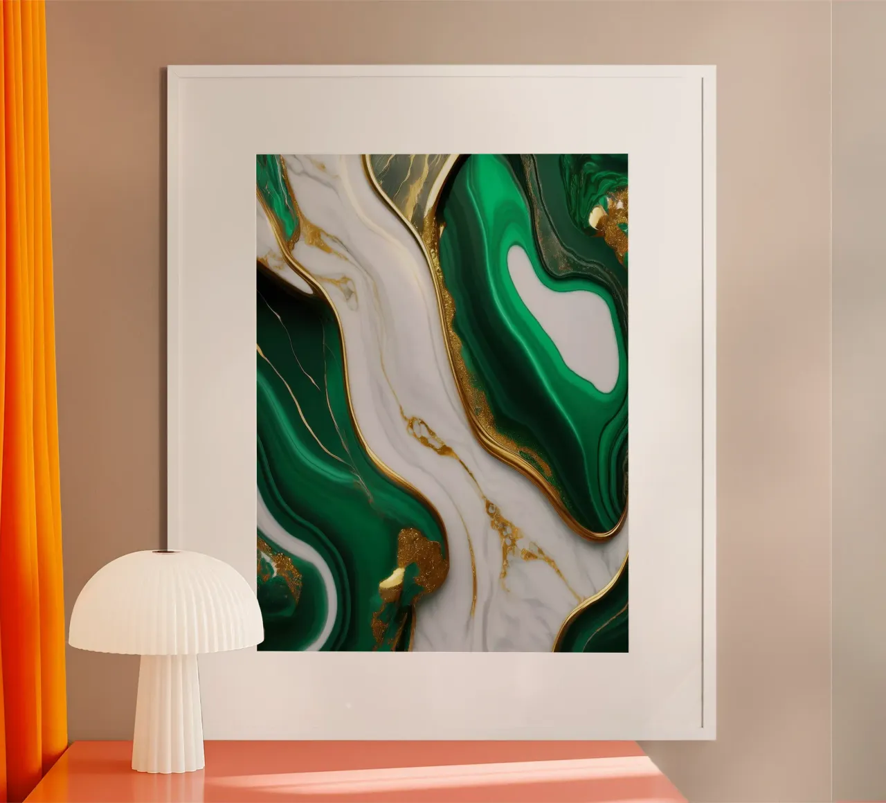 Stampa su marmo - Verde, bianco, oro #5 poster con telaio in legno da Hightown Design