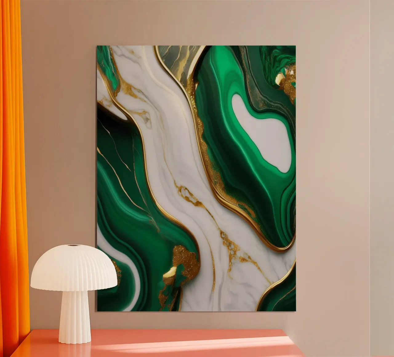 Stampa su marmo - Verde, bianco, oro #5 poster con telaio in legno da Hightown Design