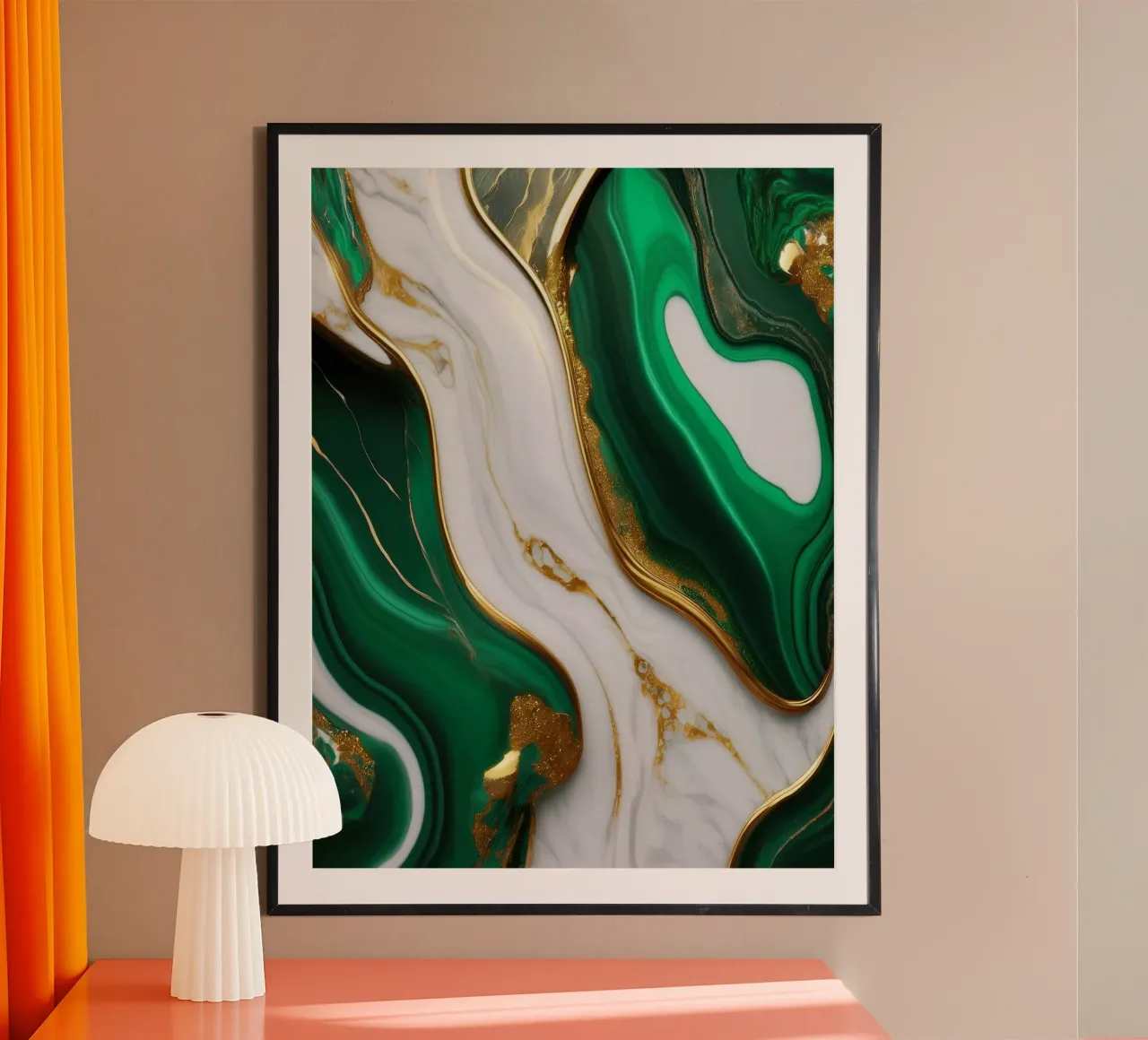 Stampa su marmo - Verde, bianco, oro #5 poster con telaio in legno da Hightown Design