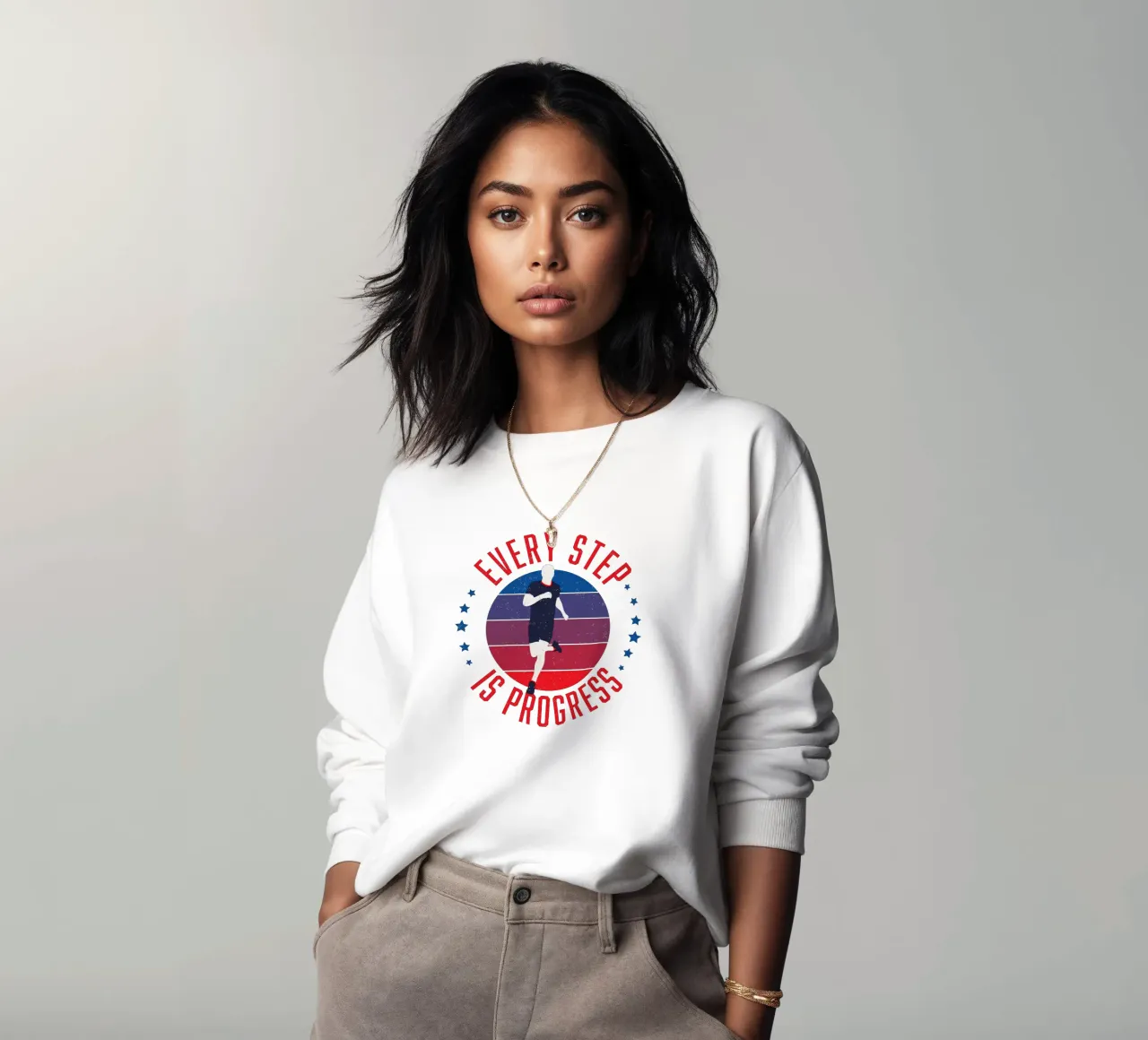 Cada paso significa progreso. Lema motivador sudadera de CalliLetters