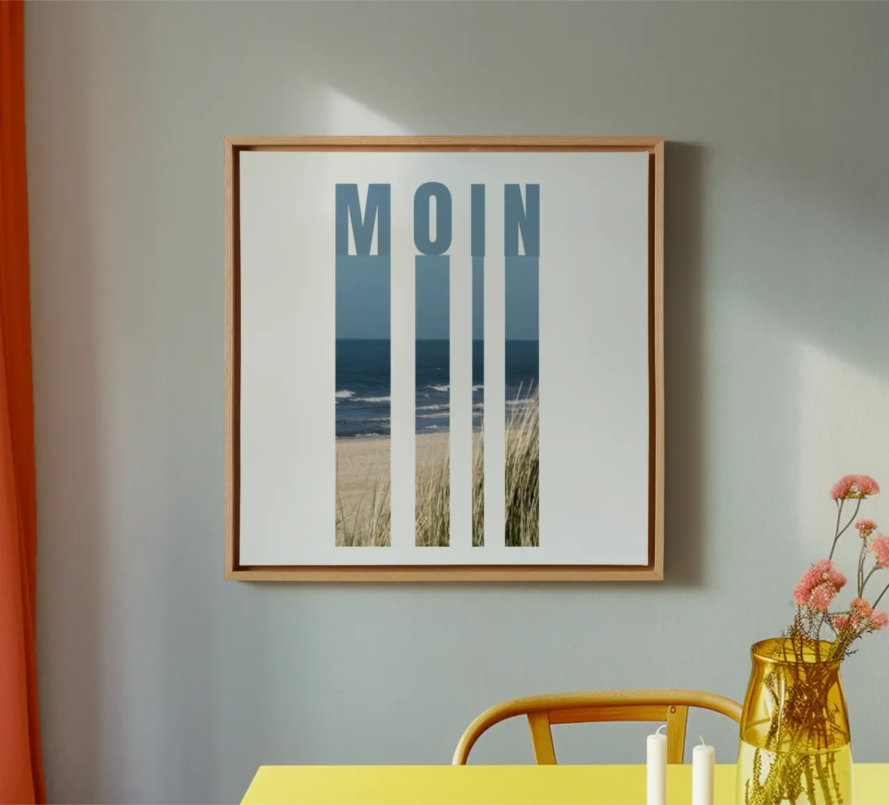 MOIN Strand Design - North German greeting with a sea view canvas by Fies&Fein
